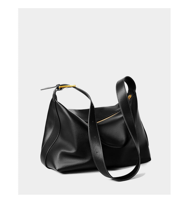 Borsa a tracolla classica in vera pelle da donna, colore nero.