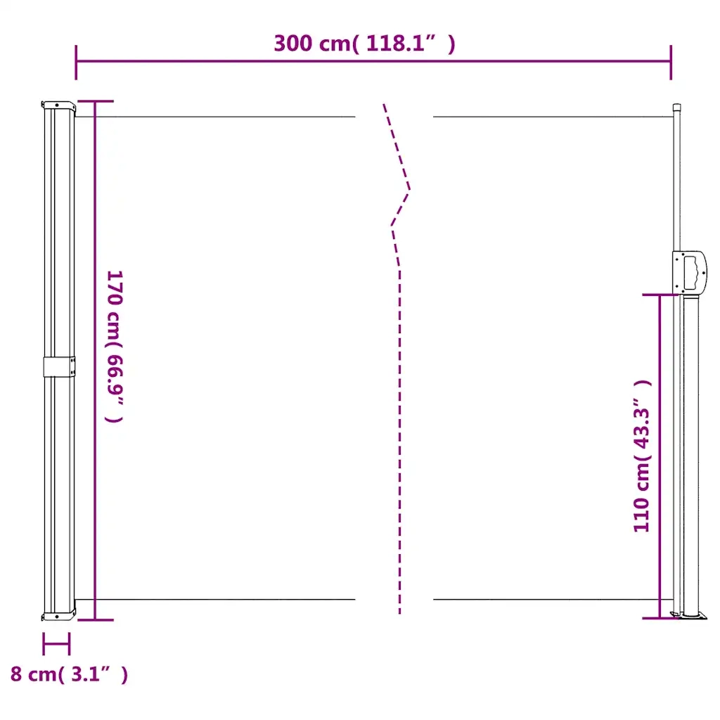 Tenda Laterale Retrattile Tortora 170x300 cm 4004334