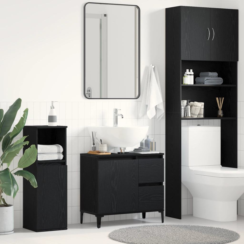 Mobile per Lavabo Nero Rovere 65x33x60 cm in Legno Compresso