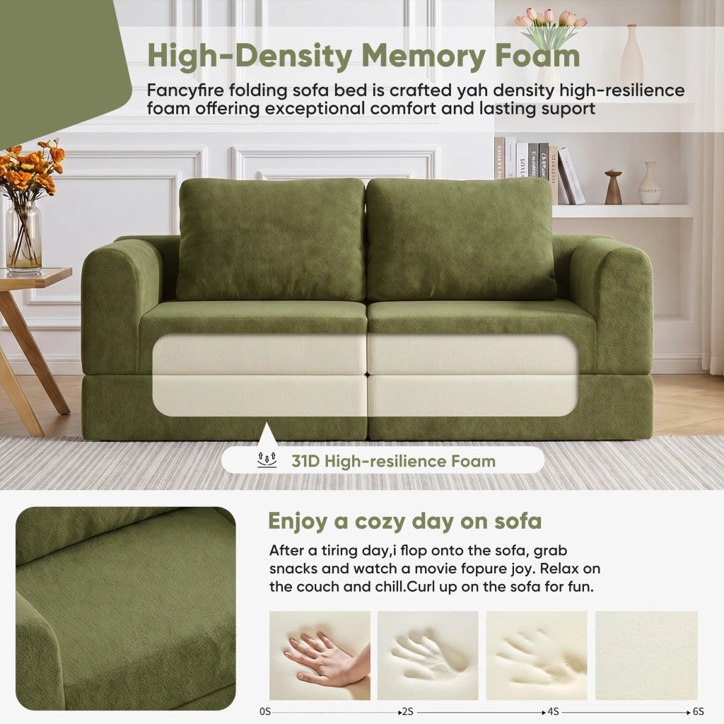DIVANO LETTO Pieghevole Convertibile in Flanella Verde per Piccoli Spazi