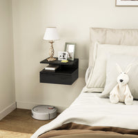 Comodino Sospeso 35x32x22,5 cm con Cassetto e Ripiano Aperto in Legno Nero Lucido