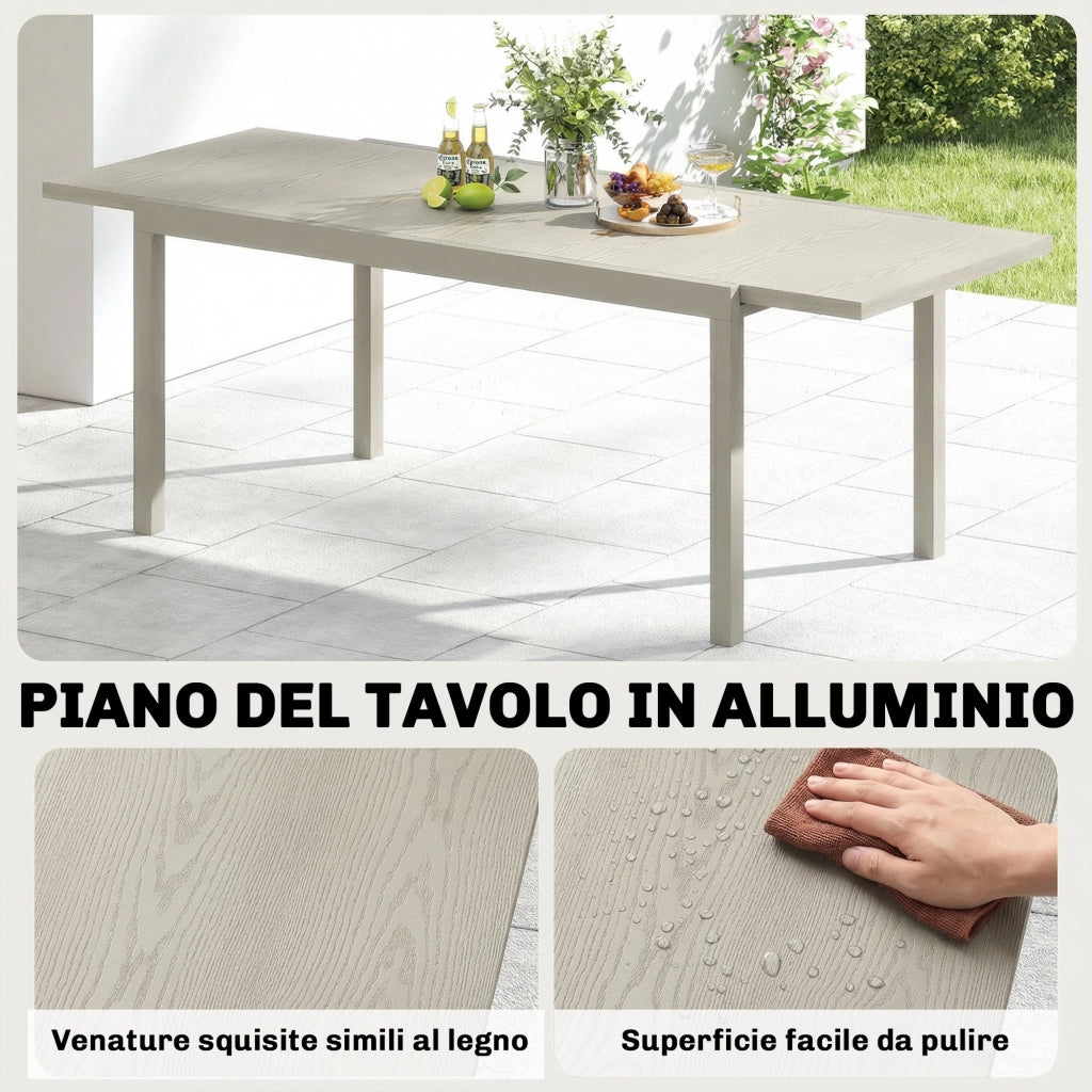 Tavolo da Giardino Allungabile per 8-10 Persone, in Alluminio e Acciaio, 154/214x85x75 cm, Grigio Chiaro