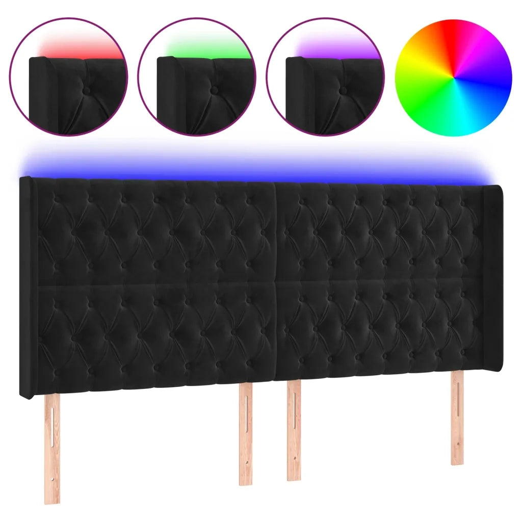 Testiera a LED-Testata con LED Nera 183x16x118/128 cm in Velluto 398925