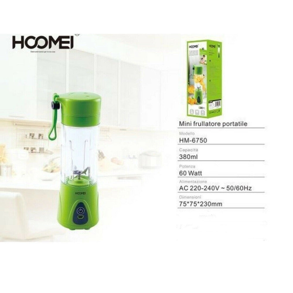 Trade Shop - Mini Frullatore Portatile Frutta Verdura 0,38 Ml 60 Watt Cucina Hoomei Hm-6750 -