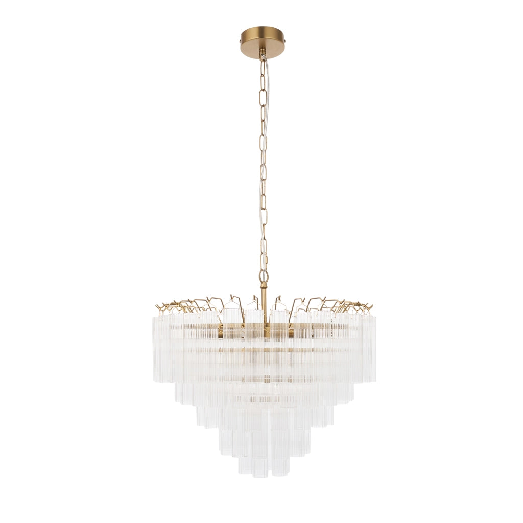 Lampadario TOULOUSE glamour ottone satinato vetro rigato 12xG9