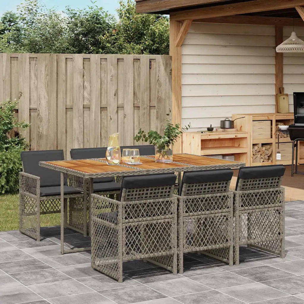 Set da Pranzo da Giardino 7 pz con Cuscini in Polyrattan Grigio 3210734
