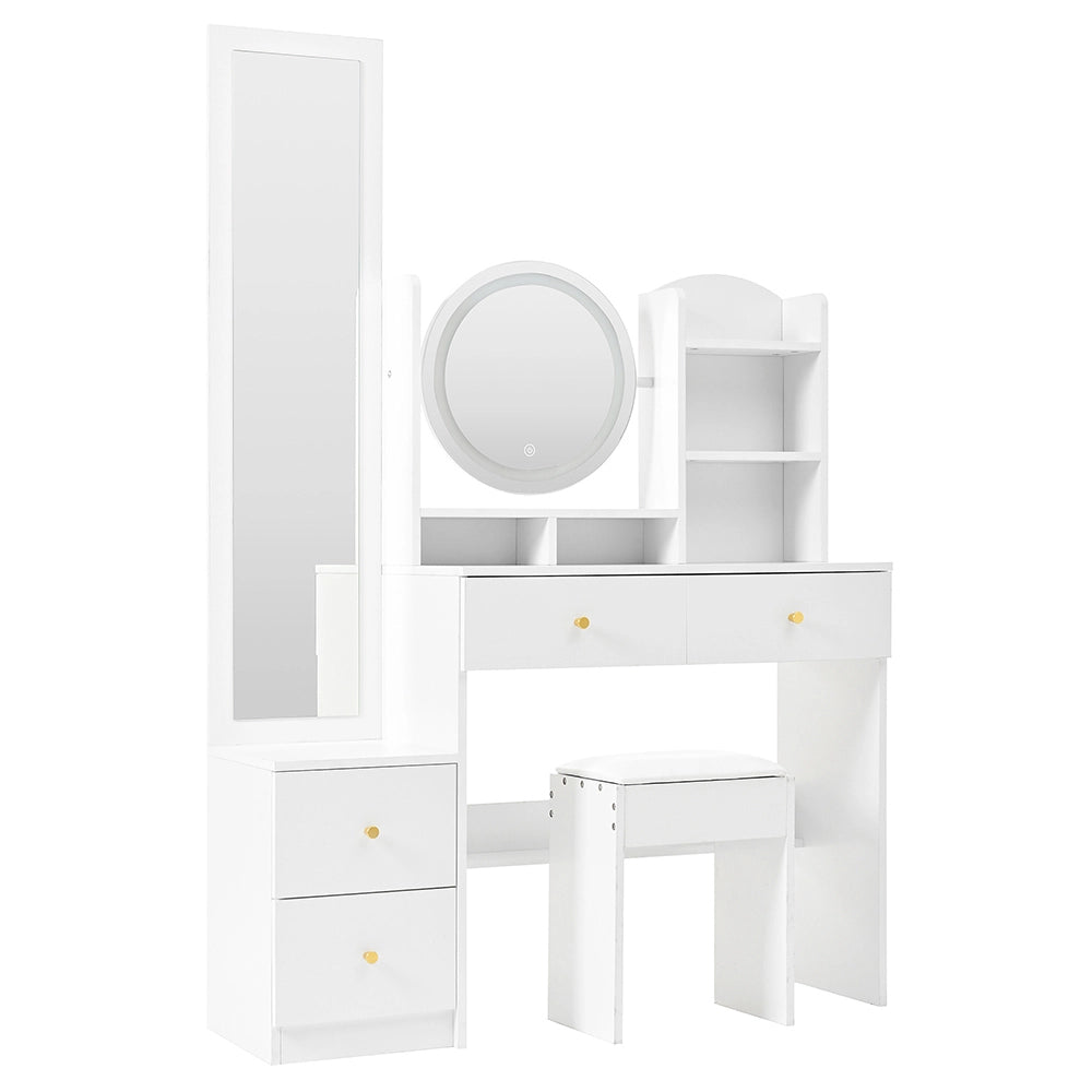 Coiffeuse 4 in 1 - Xylo - H164xL109xP36 - Bianco - Specchio a lunghezza intera, LED 3 colori