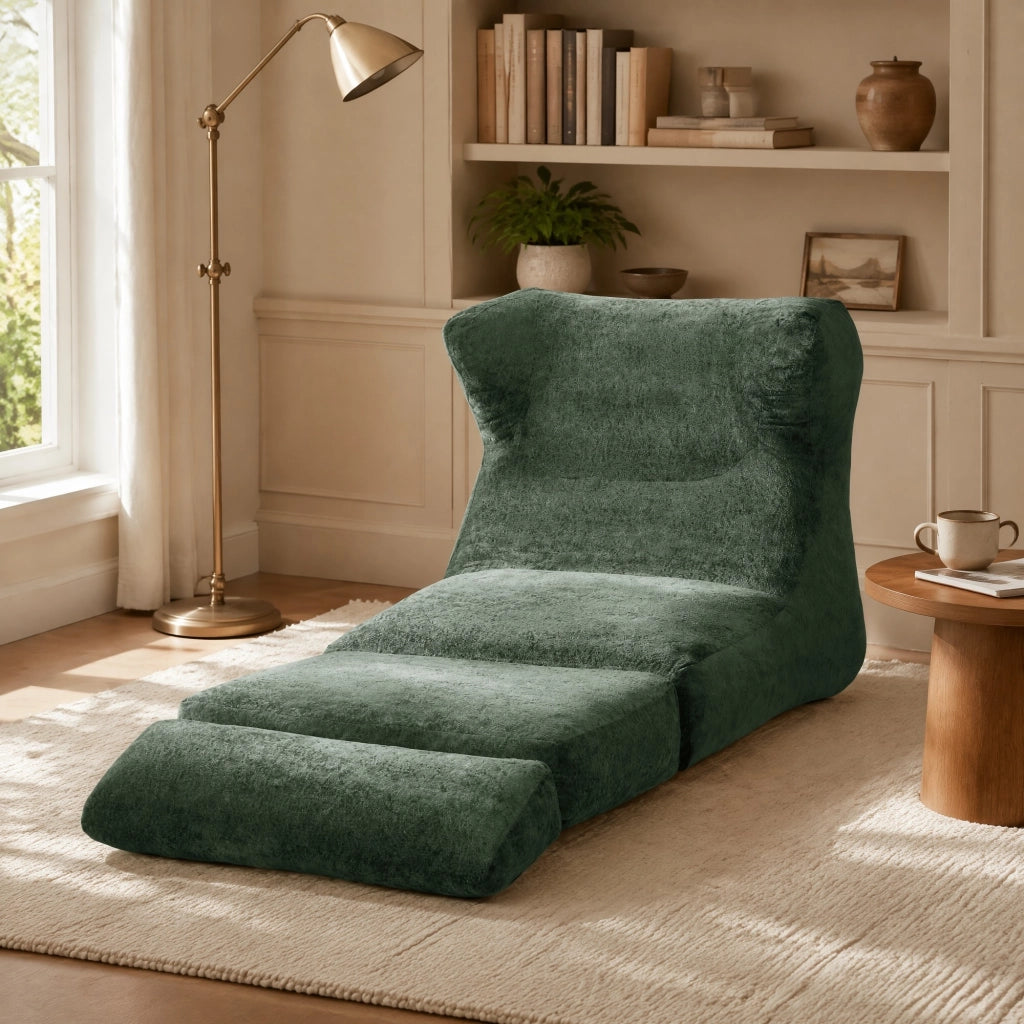 Poltrona Convertibile con Design Originale e Seduta in Schiuma, per Soggiorno e Camera, Verde
