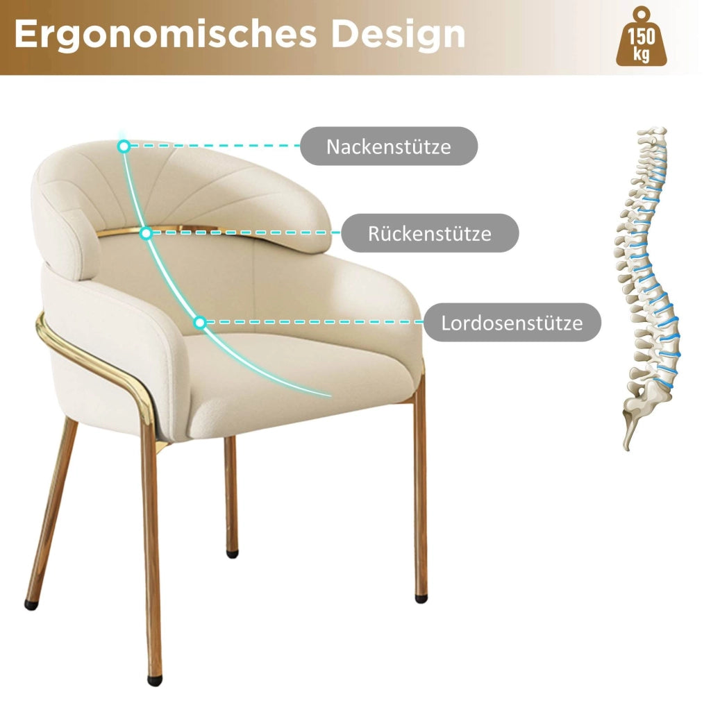 Sedia da pranzo in velluto beige con gambe in metallo; stile moderno