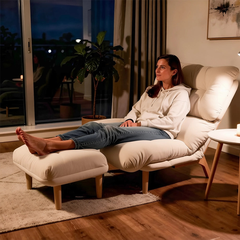 Poltrona Reclinabile Poggiapiedi Beige Imbottitura Alta Densità Seduta Ergonomica
