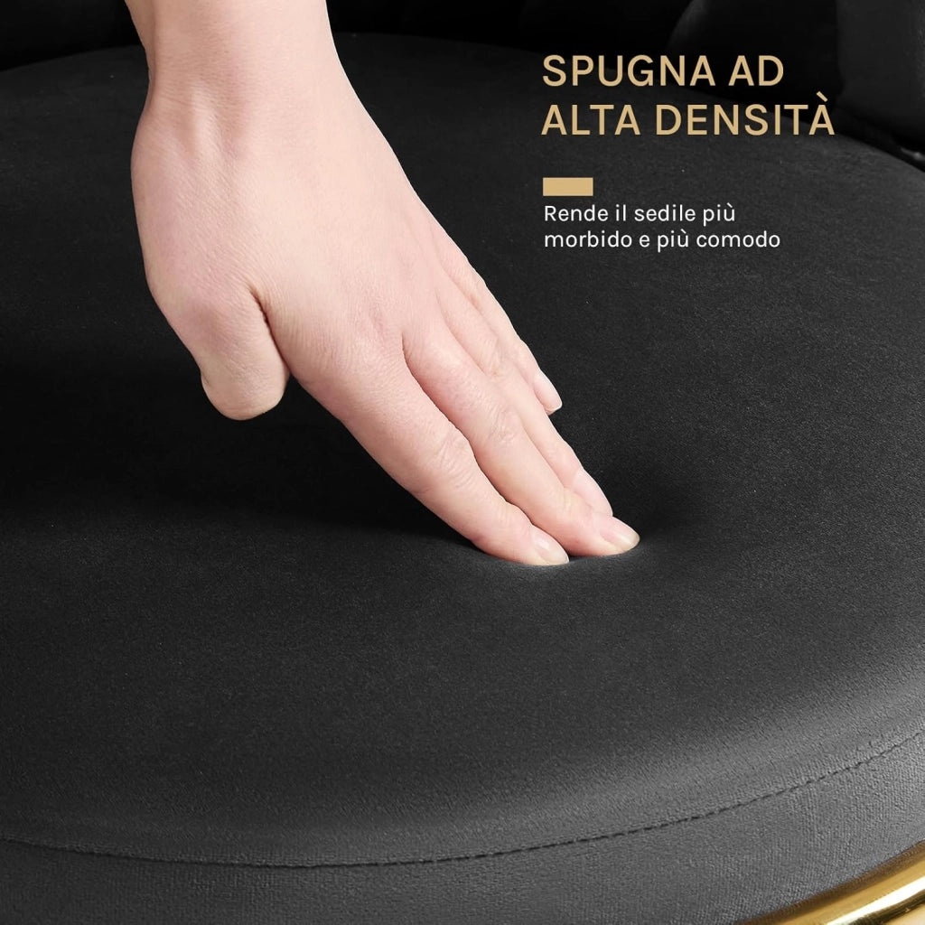 Sedie da Pranzo Girevoli Set di 2, Sedie da Cucina Ergonomiche Imbottite con Gambe in Metallo, Seduta in Velluto per Cucina, Soggiorno, Balcone, Nero, EZS84sz-2