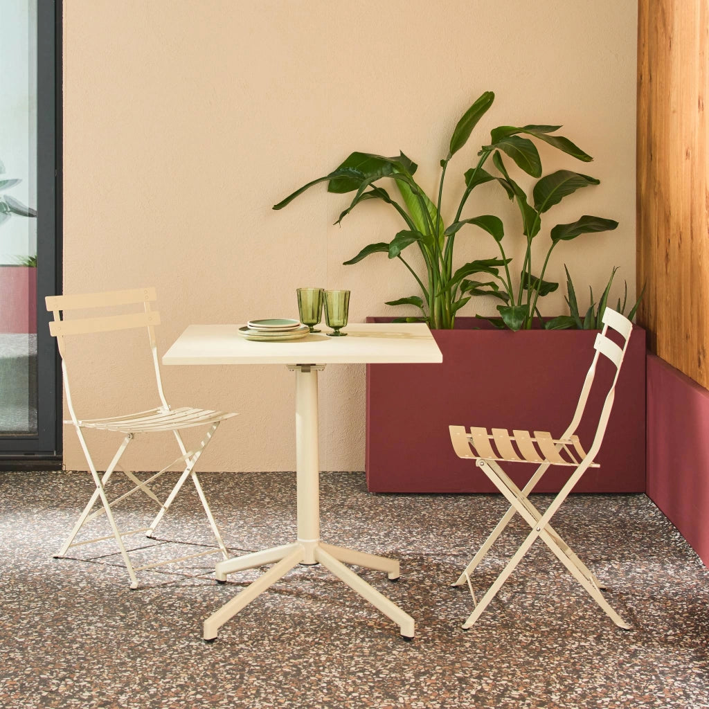 Set tavolo da giardino pieghevole in metallo con 2 sedie, beige