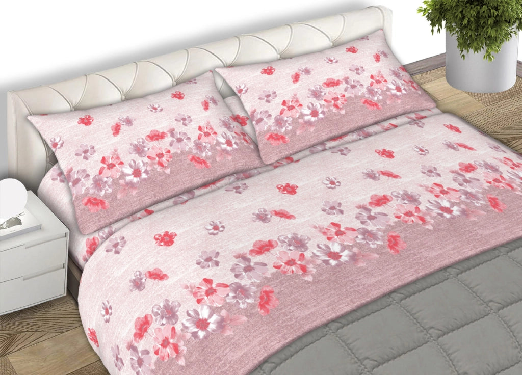 Completo Lenzuola Matrimoniale 100% Cotone Made Italy Disegno Emma CN - Matrimoniale - Rosa