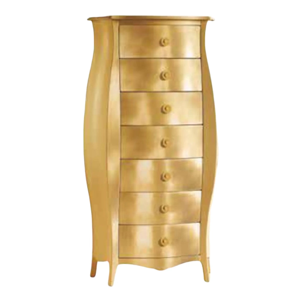 Cassettiera classica in legno bombata in foglia oro 74x37x142 (371) - Mobili 2G