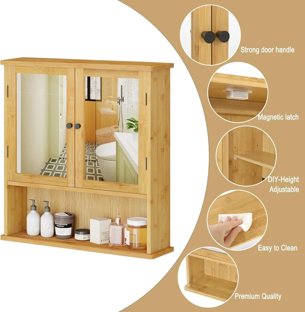 Set di mobili da bagno con armadietto a specchio, per bagno, in bambù, modello 12