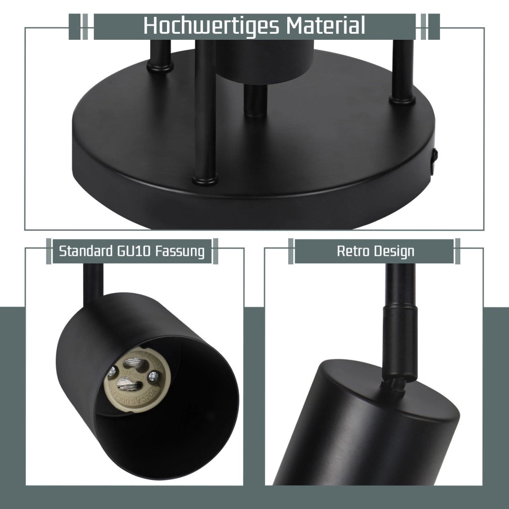 ZMH Lampada da soffitto nera 4 faretti LED GU10 orientabili 350° plafoniera per cucina