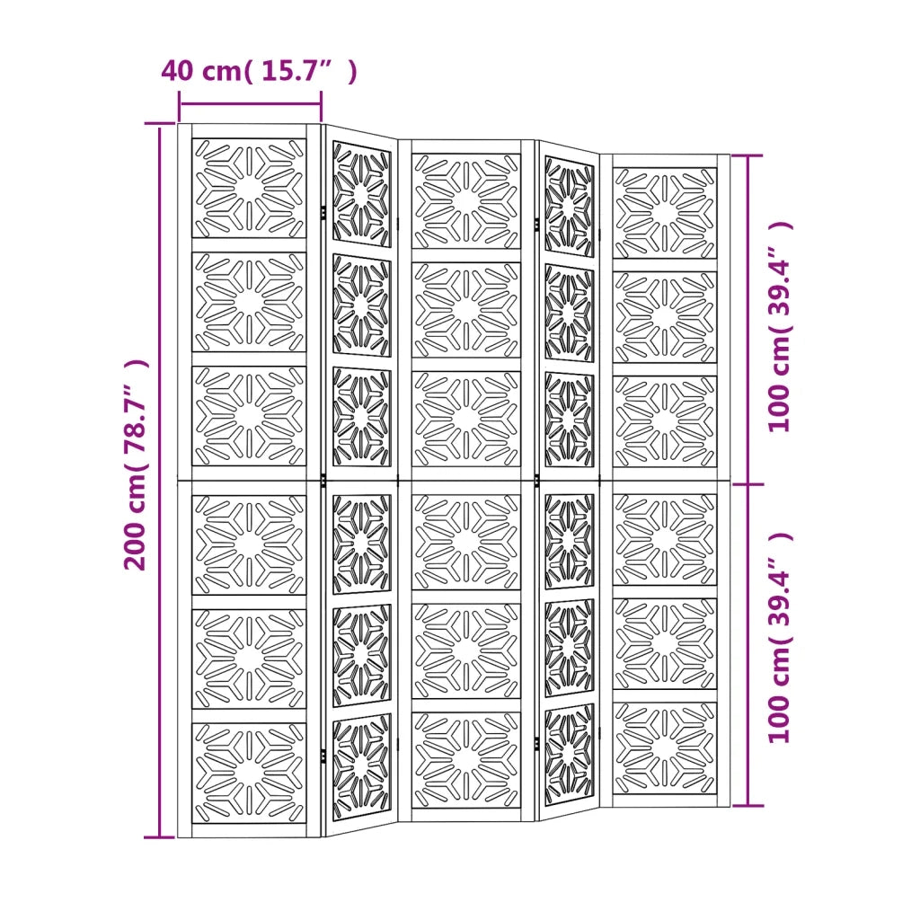 Divisorio Ambienti | Divider per stanze | Paravento 5 Pannelli Marrone e nero Legno di Paulownia