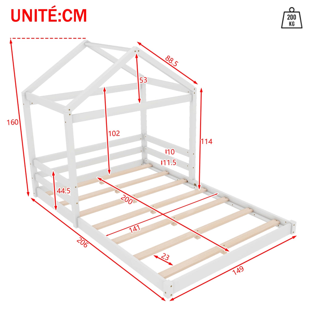 Letto casetta 140×200 cm; letto bambino 1 posto con rete a doghe; senza materasso; in pino e MDF