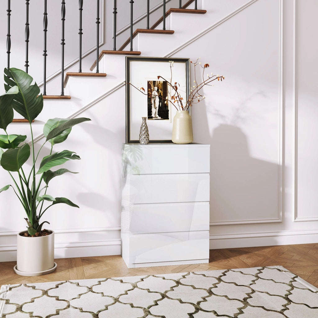 Cassettiera 4 Cassetti 55x33x80 cm Design Moderno Antiribaltamento Bianco Lucido
