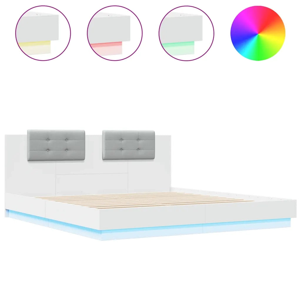 Giroletto con Testiera e LED-Struttura Letto con testiera Bianco 200x200 cm 616388