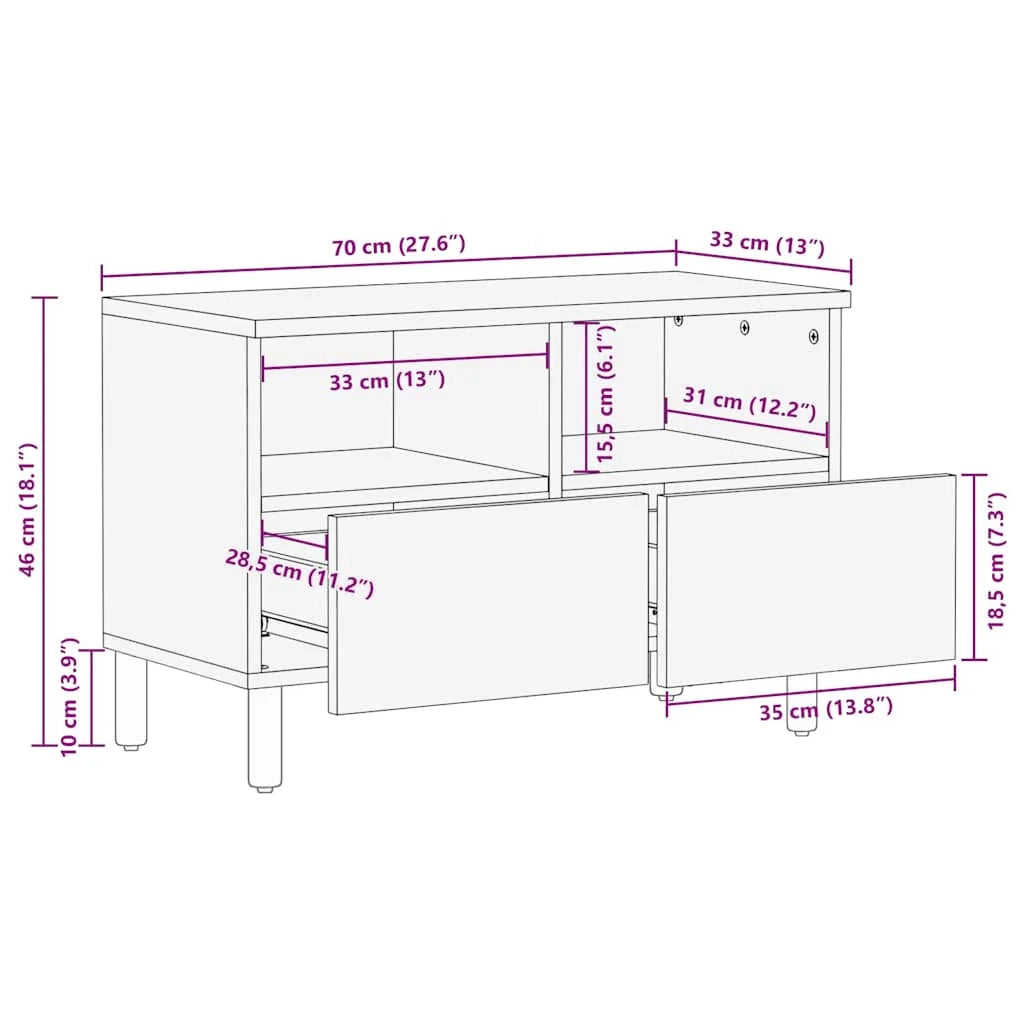 Mobile porta TV rettangolare moderno con cassetti e ripiani 70 x 33 x 46 cm in legno di mango marrone 02_0057774