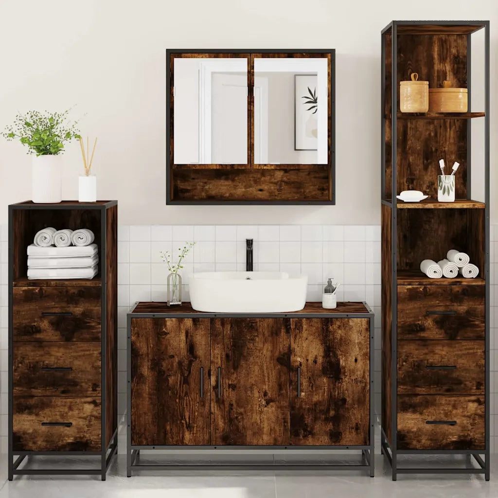 Set Mobili da Bagno 4 pz Rovere Fumo in Legno Multistrato 3301282