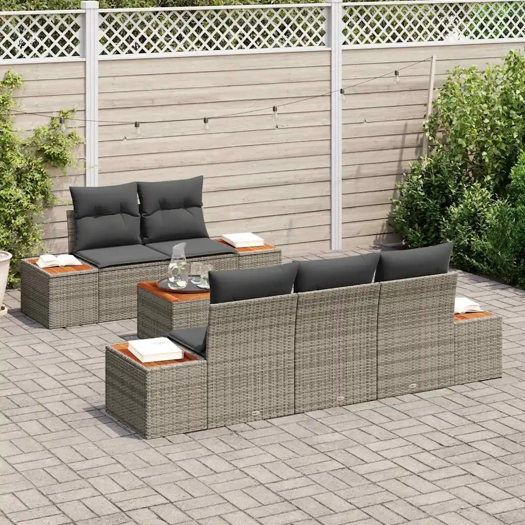 Set Divano da Giardino con cuscino 6 pcs Grigio Poly Rattan 3348025