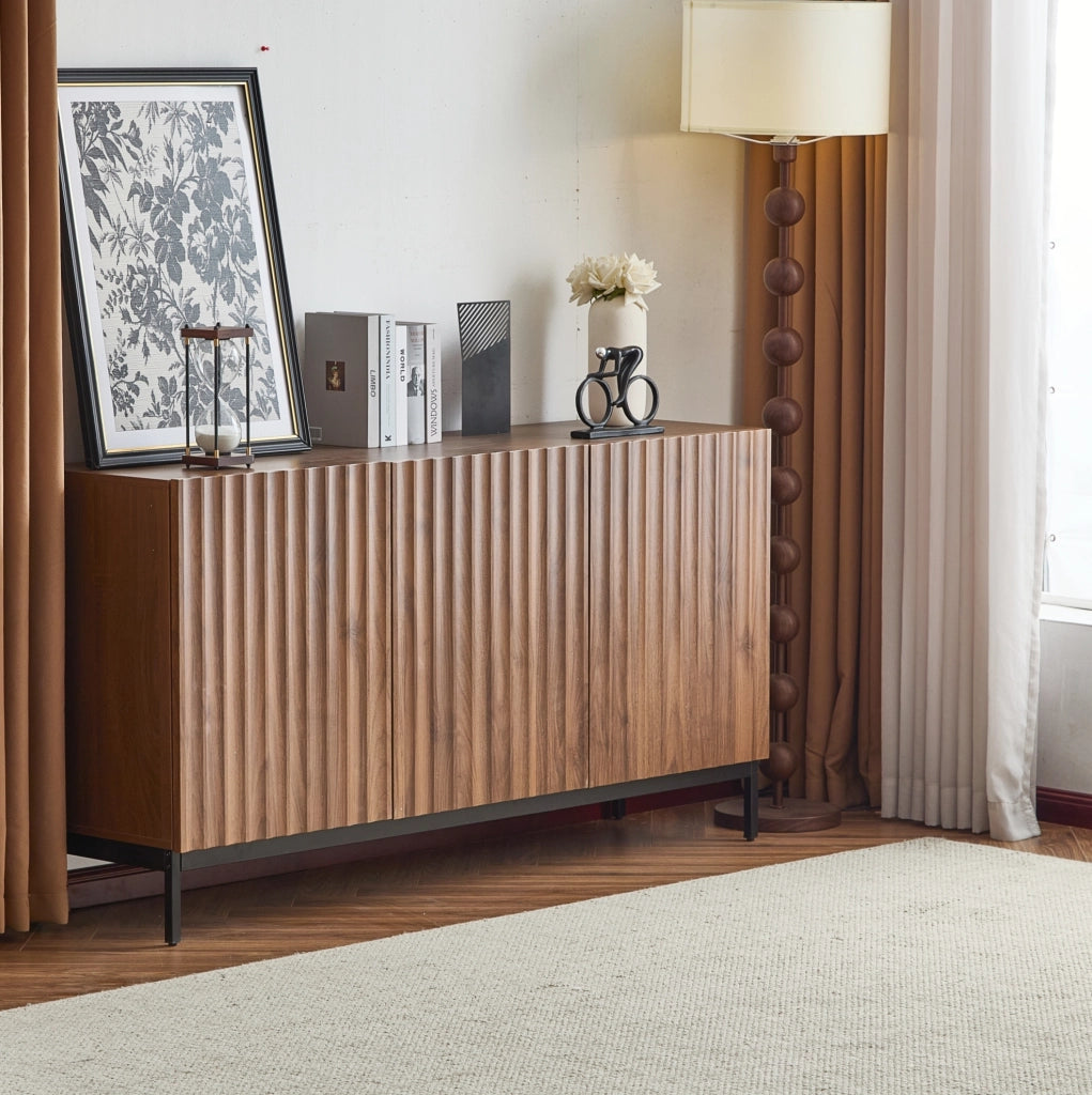 Sideboard 150x40x80 cm in MDF con design ondulato 3D e 2 ripiani regolabili