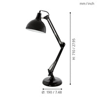 Lampada Da Tavolo Minimal Borgillio Acciaio Nero 1 Luce E27