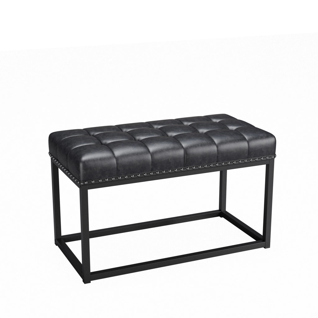 Panca imbottita vintage nera 91 cm con seduta capitonné e struttura in metallo