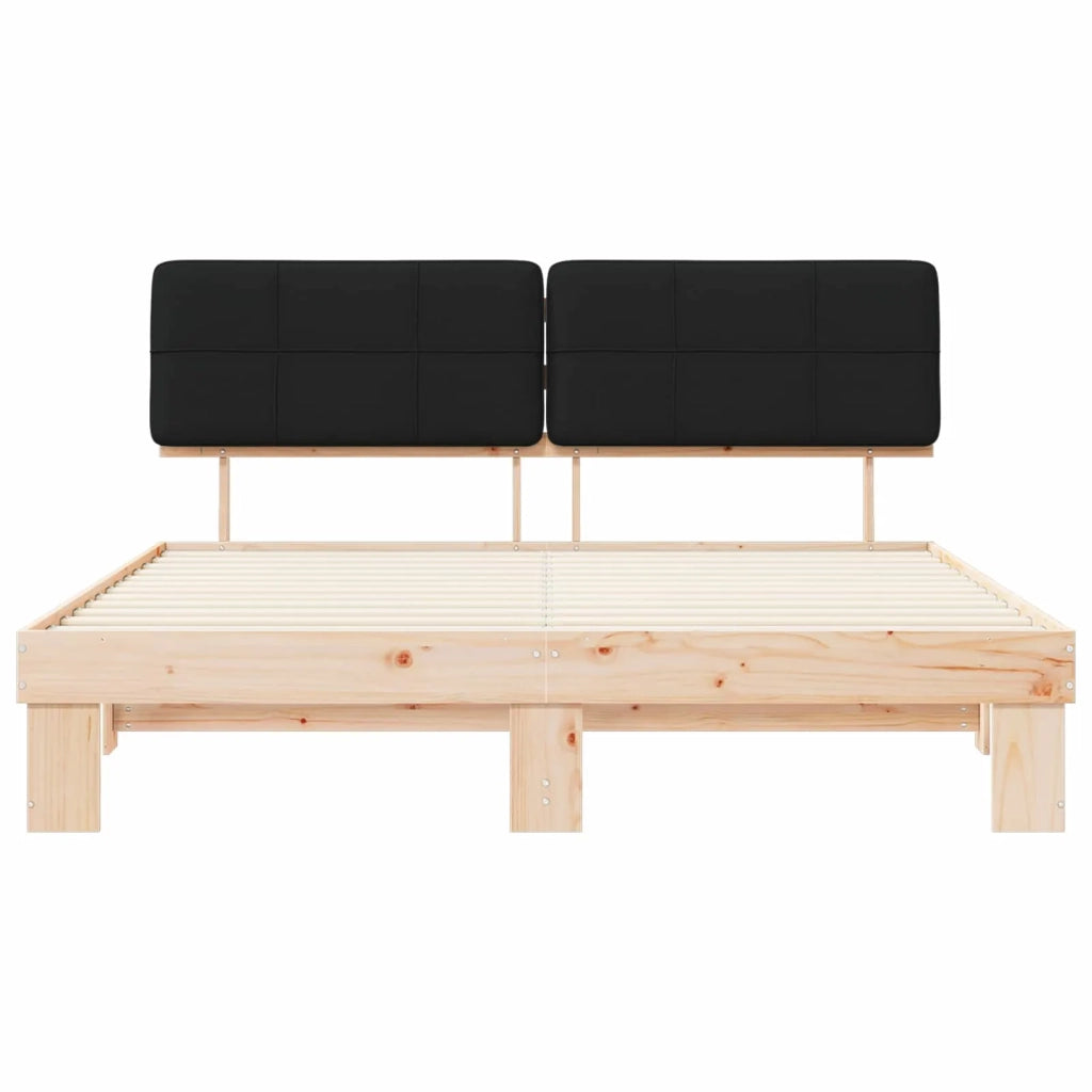 Letto con Testiera Rivestita Nero 200 x 200 cm Pino massello