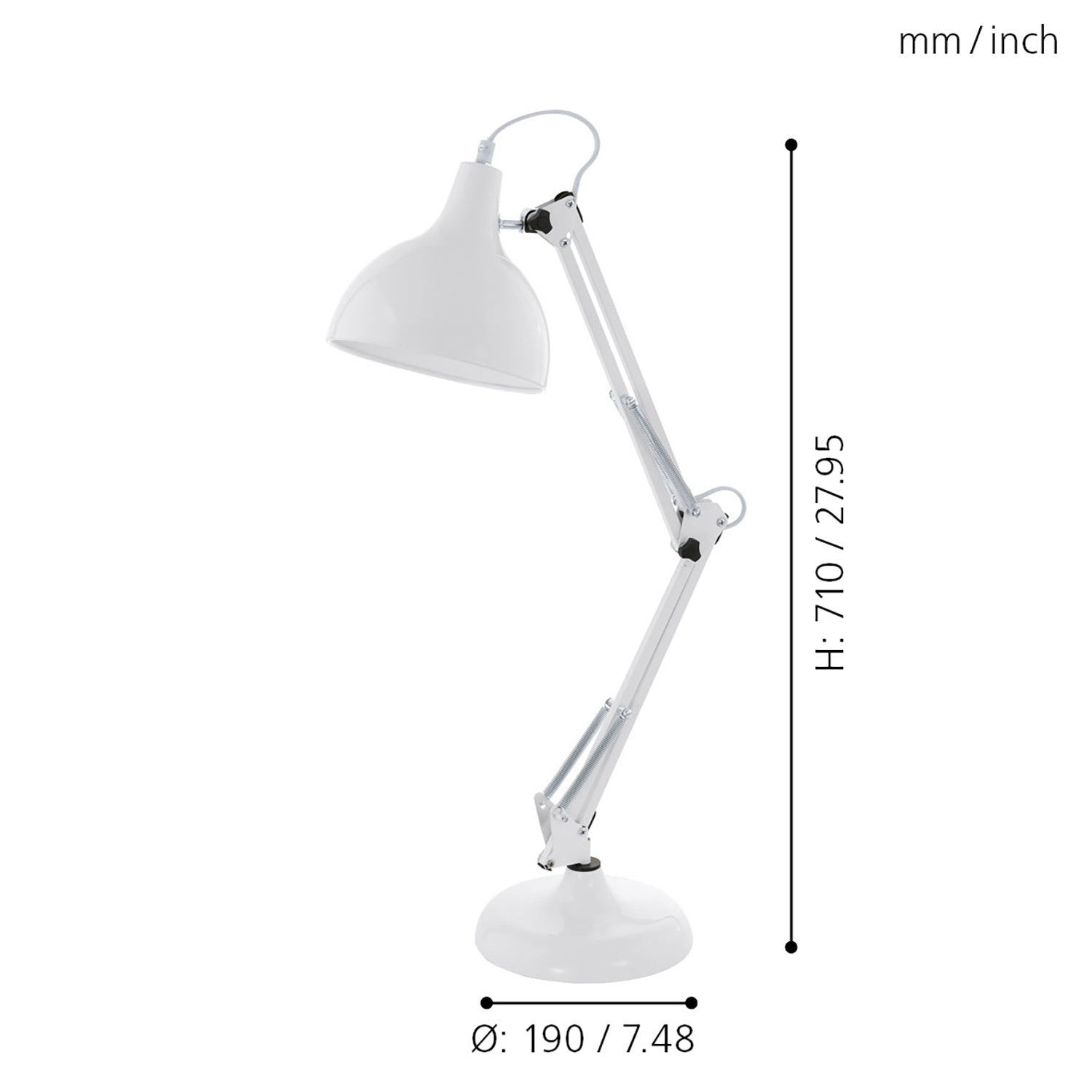 Lampada Da Tavolo Minimal Borgillio Acciaio Bianco 1 Luce E27