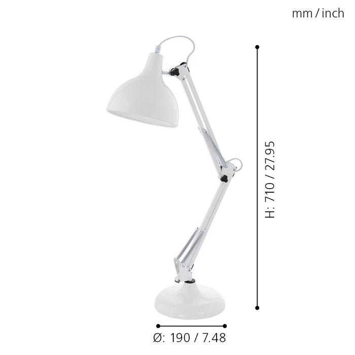 Lampada Da Tavolo Minimal Borgillio Acciaio Bianco 1 Luce E27