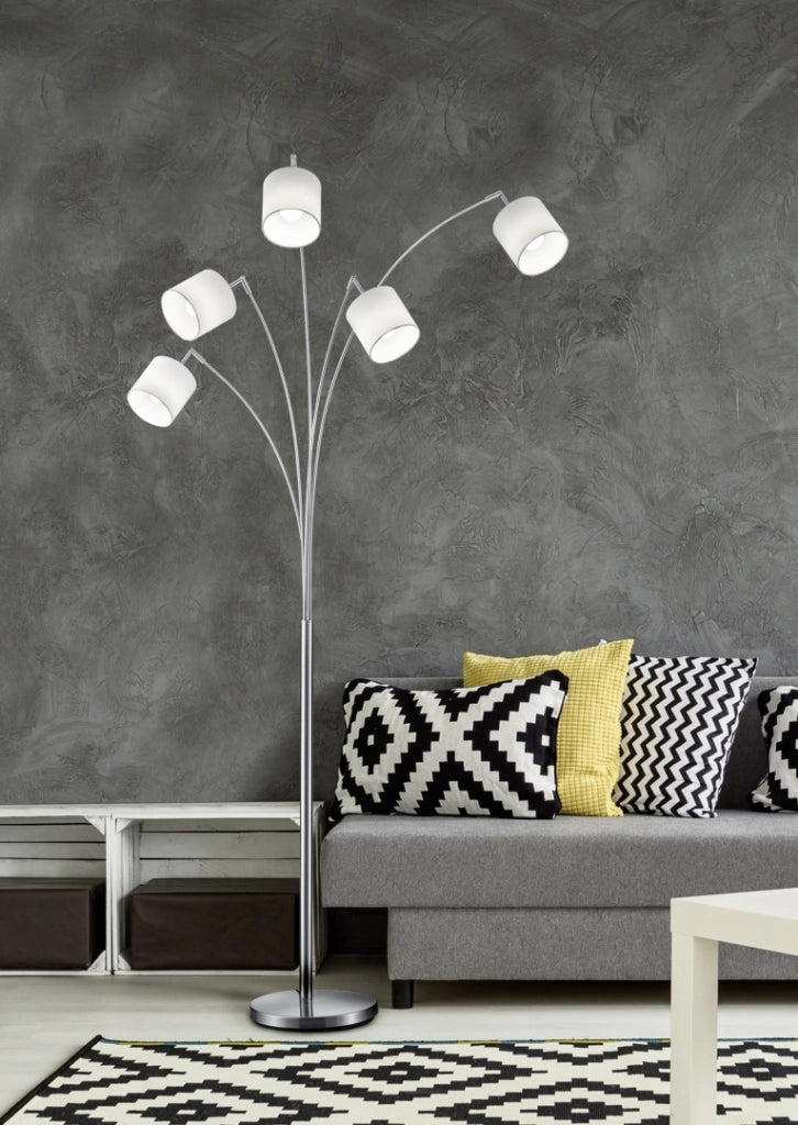Piantana ad arco 5 diffusori, acciaio satinato e bianco, H 200 cm, Tommy