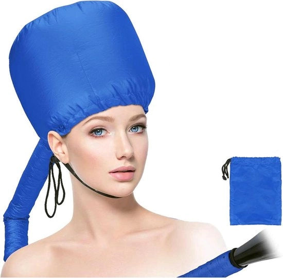 Capuchon Adattabile per Faccia Föhn - Utilizzo Senza Mani per Asciugare e Curare - Blu - Tutti i Tipi di Capelli e Crini - Faccia Föhn.
