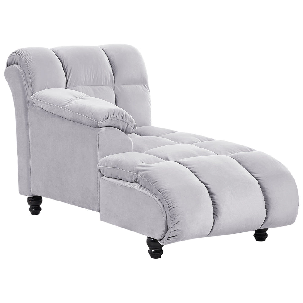 Chaise longue Velluto Grigio Destra Imbottitura Gambe Nere Design Moderno