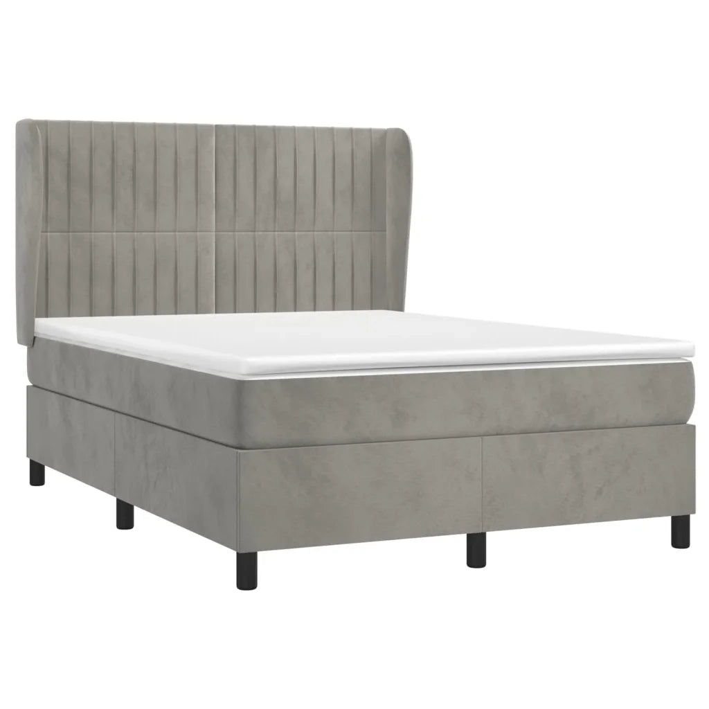 Giroletto a Molle con Materasso Grigio Chiaro 140x200cm Velluto 3129333