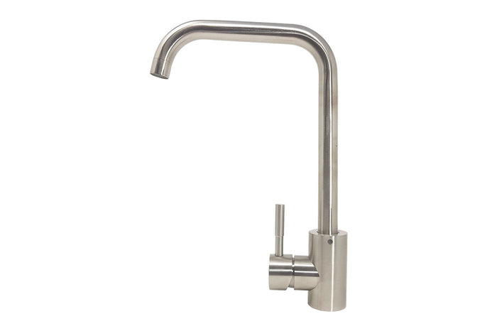 Rubinetto miscelatore per cucina in acciaio inox satinato con canna girevole