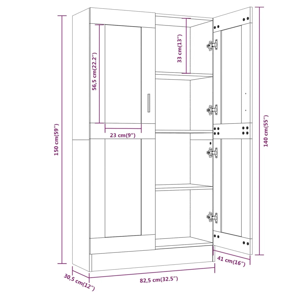 Mobile Vetrina Grigio Sonoma 82,5x30,5x150 cm Legno Multistrato 815118