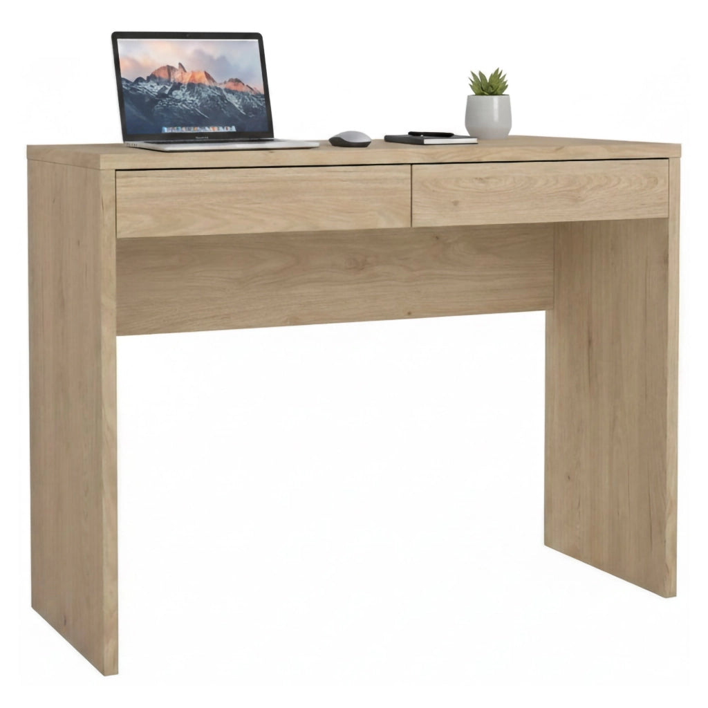 Scrivania Acero, Scrittoio multiuso, Tavolo per ufficio porta PC, Piano di lavoro, 100x40 h77 cm, Rovere