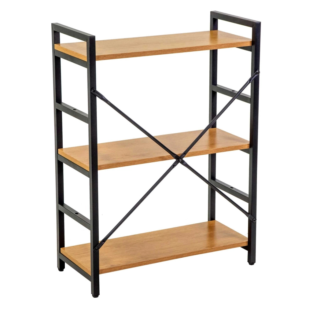 Libreria 3 ripiani 60x28xh83,5 cm in Metallo e Legno Achille Naturale