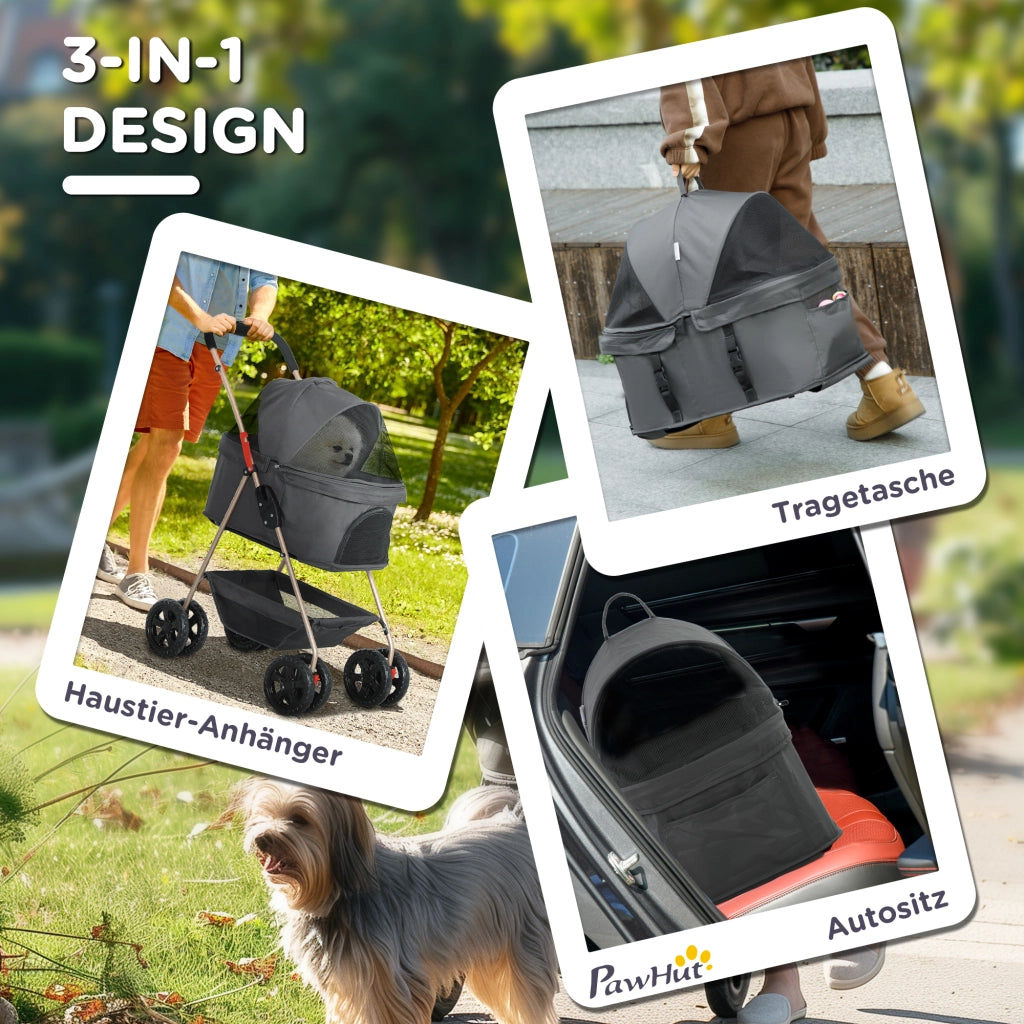 Carrello Trasporto 3 in 1 per Animali Domestici ¨C zephmum ¨C Grigio, Pieghevole