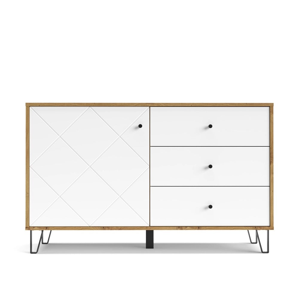 Madia 3 cassetti e anta Bollo5 123,4x40x75,2H colore rovere bianco