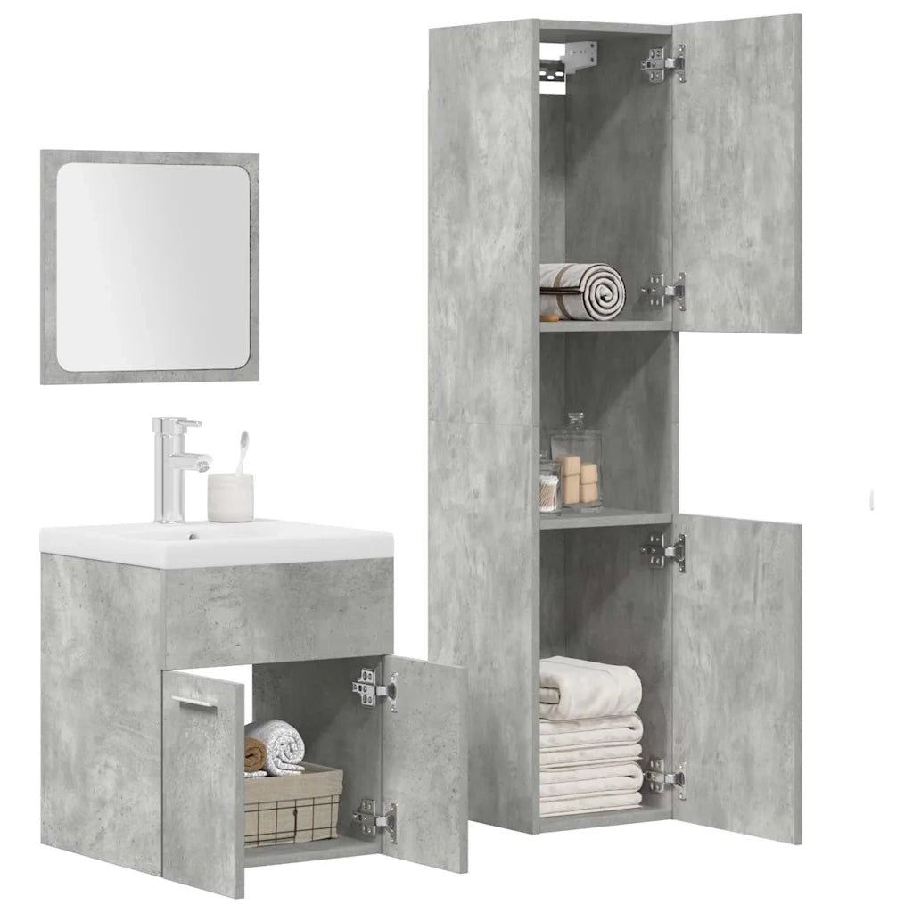 Set Mobili da Bagno 4 pz Grigio Cemento in Legno Multistrato