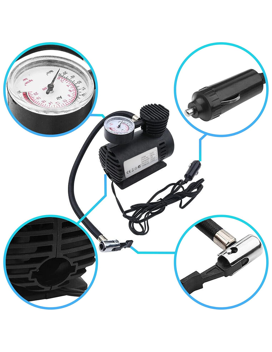 Mini Compressore Portatile 12V 250 PSI per Auto Camper