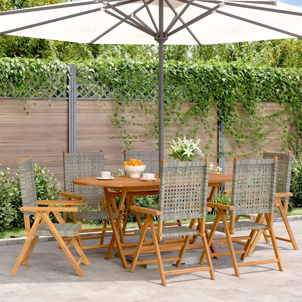 Sedie Giardino Reclinabili 6pz Grigie Polyrattan Legno Massello 3214524