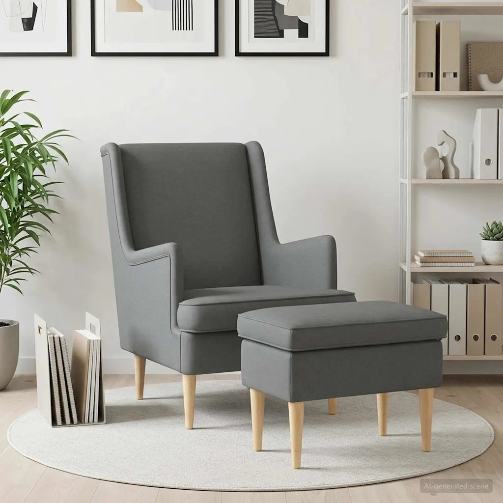 Poltrona con Ottomano 2 pz Grigio Scuro Tessuto 3418812