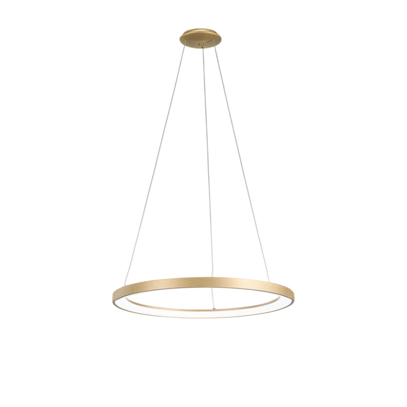 Krizia - Lampada a sospensione led 60W dimmerabile - 4800lm, luce calda 3000K, anello oro spazzolato, diffusore opale, d.80 cm, IP20