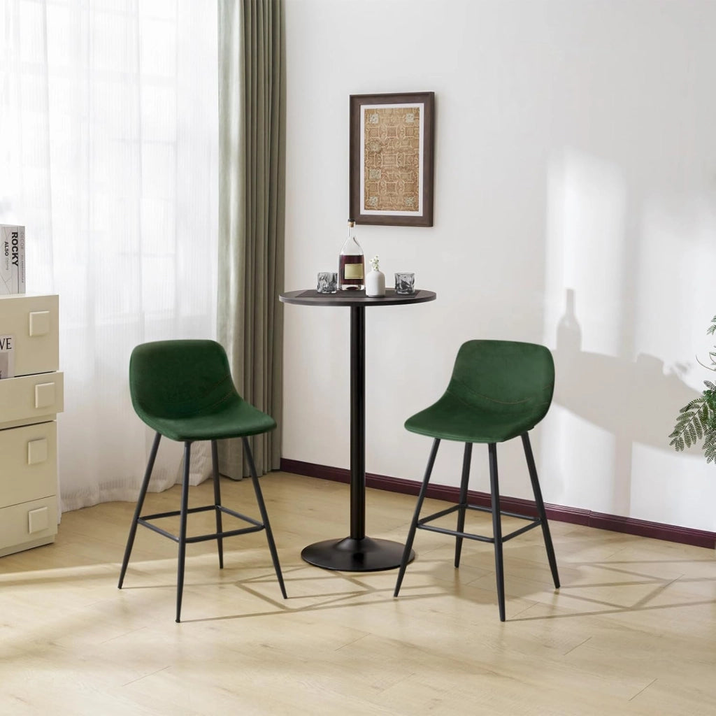 Set di 4 Sgabelli Alto, Sgabello da Cucina Moderno, Sedia da Bar con Poggiapiedi, con Schienale, per Bistrot, Pub, Caffetteria, in Velluto e Metallo, Verde Scuro