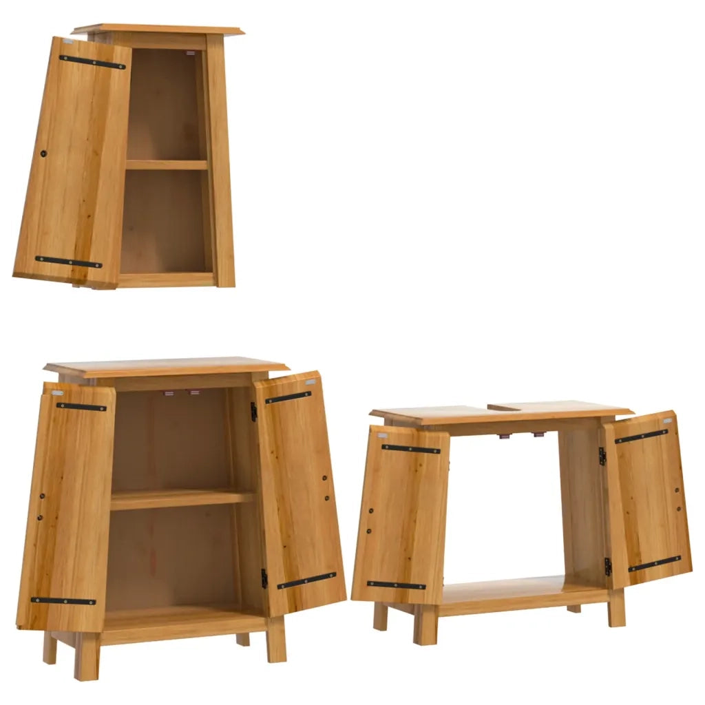 Set Mobili da Bagno 3 pz in Legno Massello di Pino
